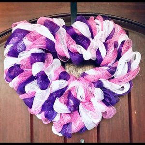Pink purple and white deco mesh wreath